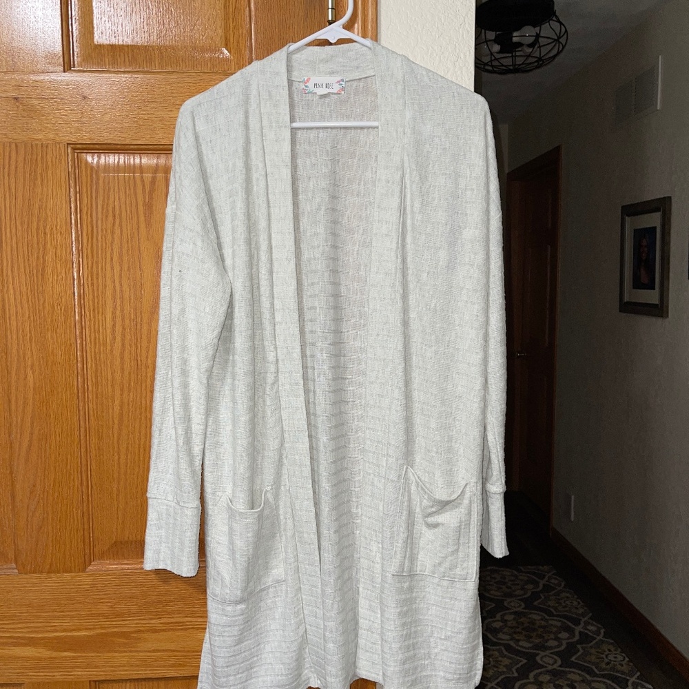 Pink Rose Light Cream Heather Cardigan sz M Long